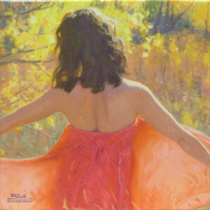 Expression, giclee print by Dan Schultz. Woman in a red dress in an Autumn field.