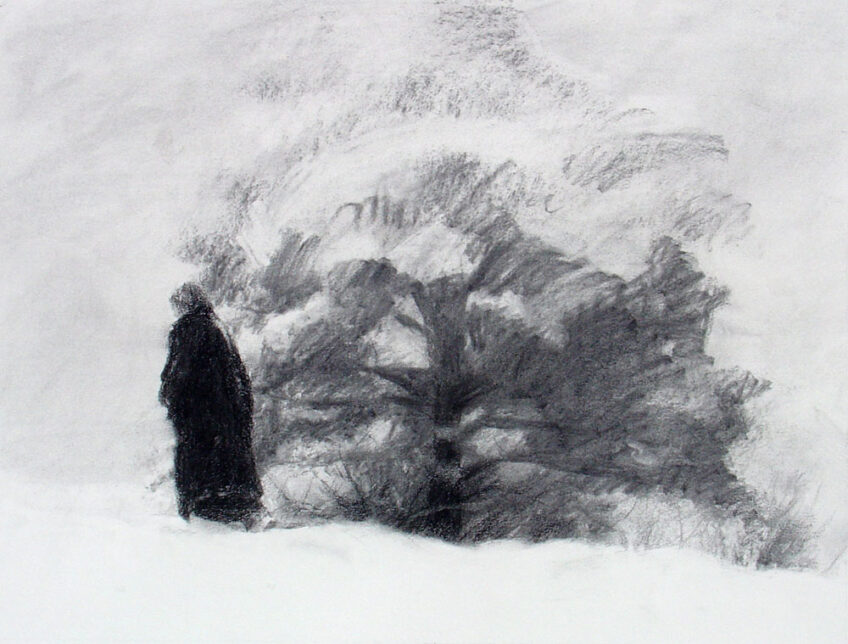 Step by Step Charcoal Drawing Demonstration of A Winter Morning