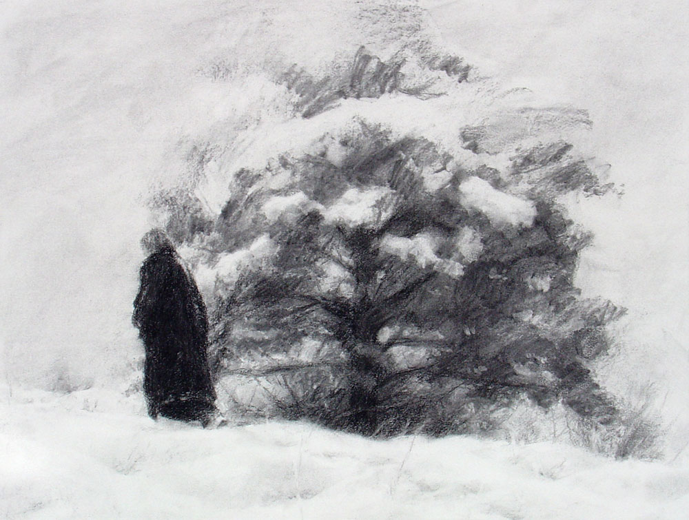 Step by Step Charcoal Drawing Demonstration of A Winter Morning -  DanSchultzFineArt