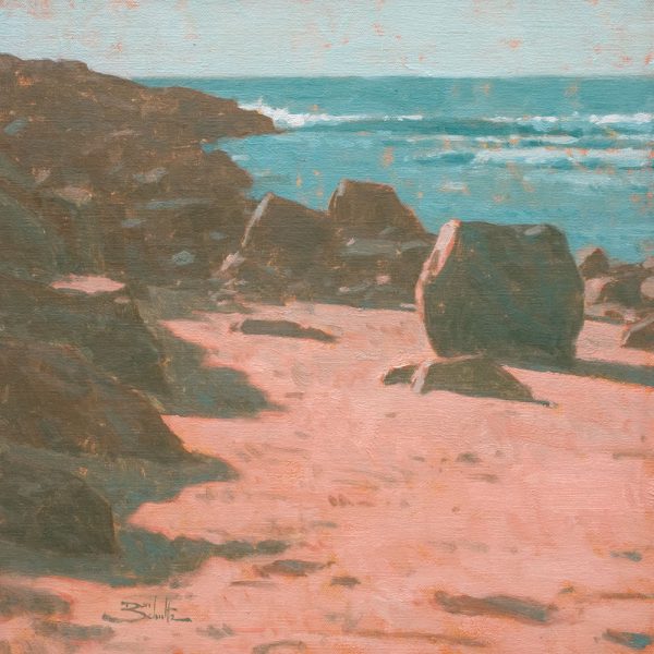 Breakwater • 12x12 inches • Oil on Linen Panel • Painted with M. Graham & Co. Azo Coral and Viridian plus Titanium White.