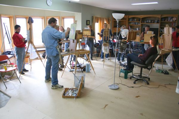 Dan Schultz Painting Workshop in Alberta, Canada. Working indoors with a model.