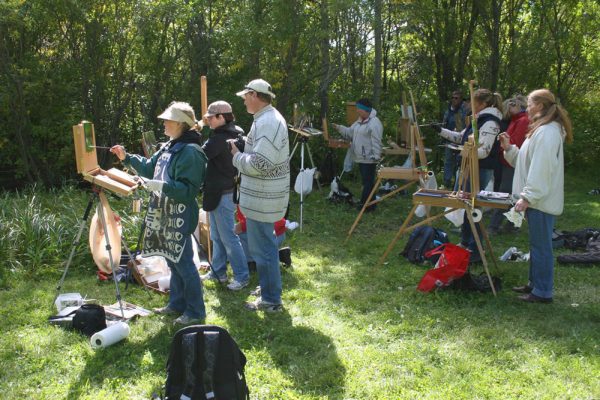 Dan Schultz Painting Workshop in Alberta, Canada. Painting a model outdoors.