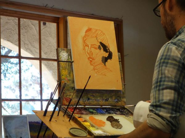 Dan Schultz portrait painting demonstration in progress (photo by Lynn Davis-Smith)