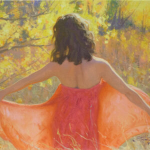 Expression, giclee print by Dan Schultz. Woman in a red dress in an Autumn field.