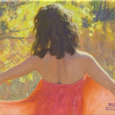 Expression, giclee print by Dan Schultz. Woman in a red dress in an Autumn field.
