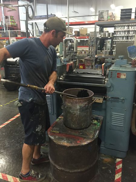 Paint being milled at the Gamblin Factory in Portland, Oregon.