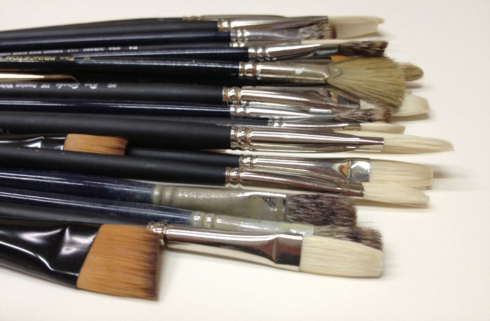 XDT#6385 Filbert Artist Paint Brush Set 6 Pc Hog Bristle For Oil Acrylic Paint