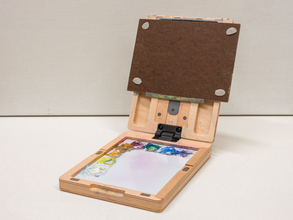 New Wave U.GO 6x8 pochade box with hardboard and sticky tack for attaching watercolor paper